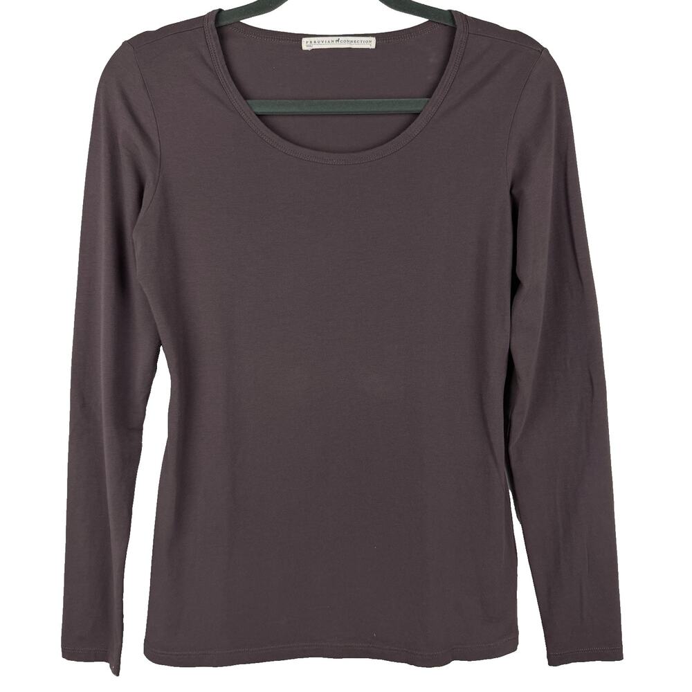 Peruvian Connection T-Shirt Women's S Brown Pima Cotton Basic Capsule Base Layer